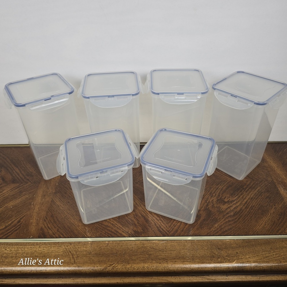 Lot of 6 Lock & Lock Airtight Food Storage Containers Clear 4.2 Quart 2.7 Tall